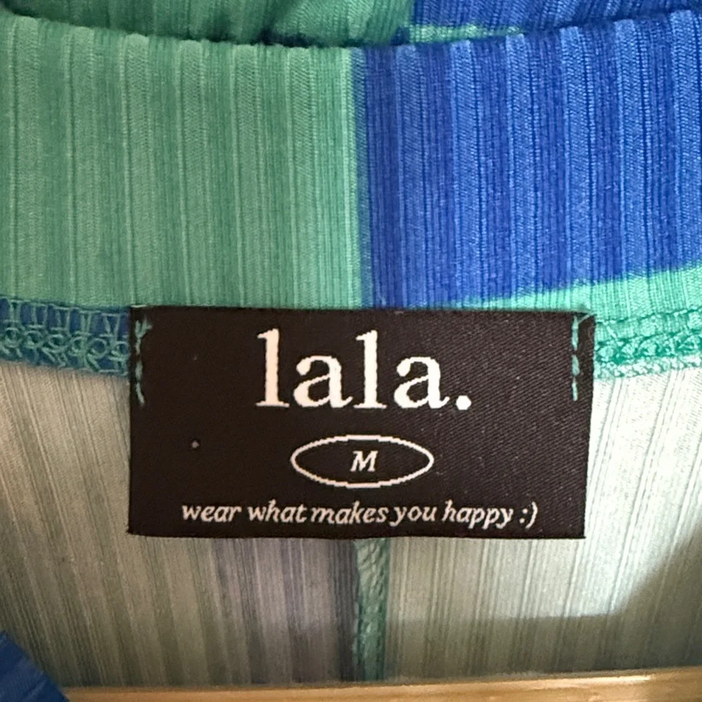 Dressed in LALA Lex Ribbed Playsuit in Mermeg Blue Checkerboard - Picture 2 of 3